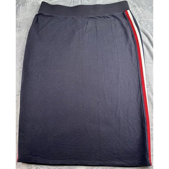 Tommy Hilfiger Midi Skirt Size XL Red White Blue Side Stripe Knit Elastic Waist - Picture 3 of 15